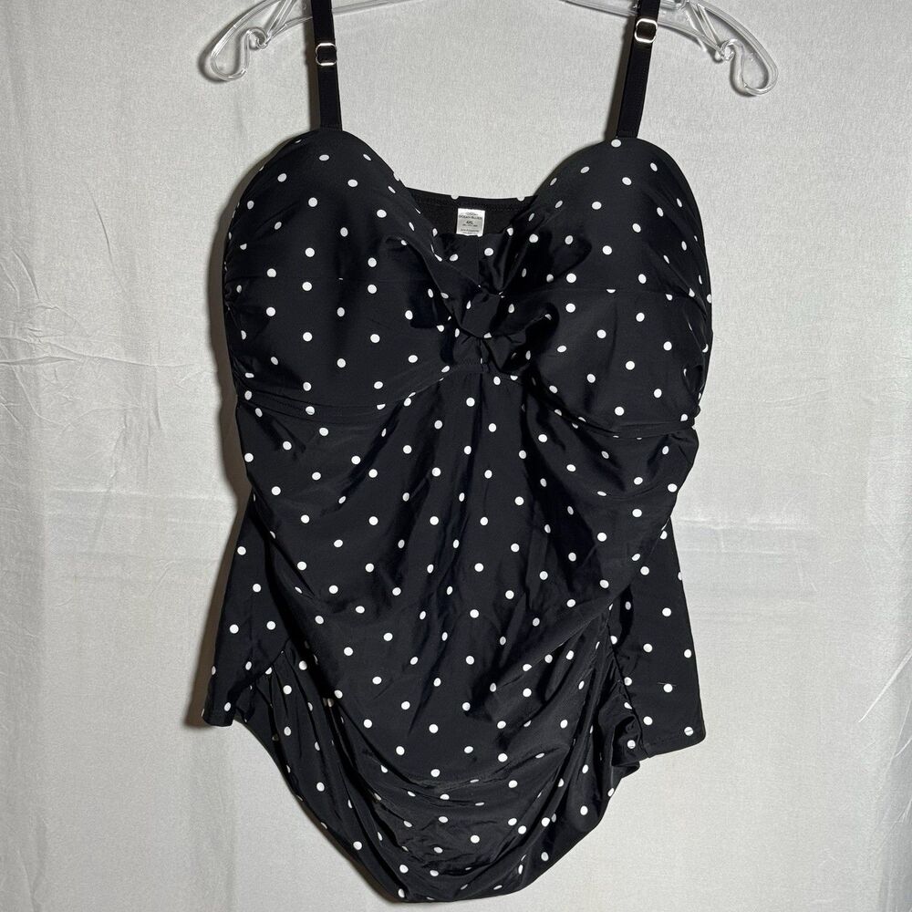 Ocean Blues Swim Top 4XL Black White Polka Dot Plus Size Tankini Top Beach Pool